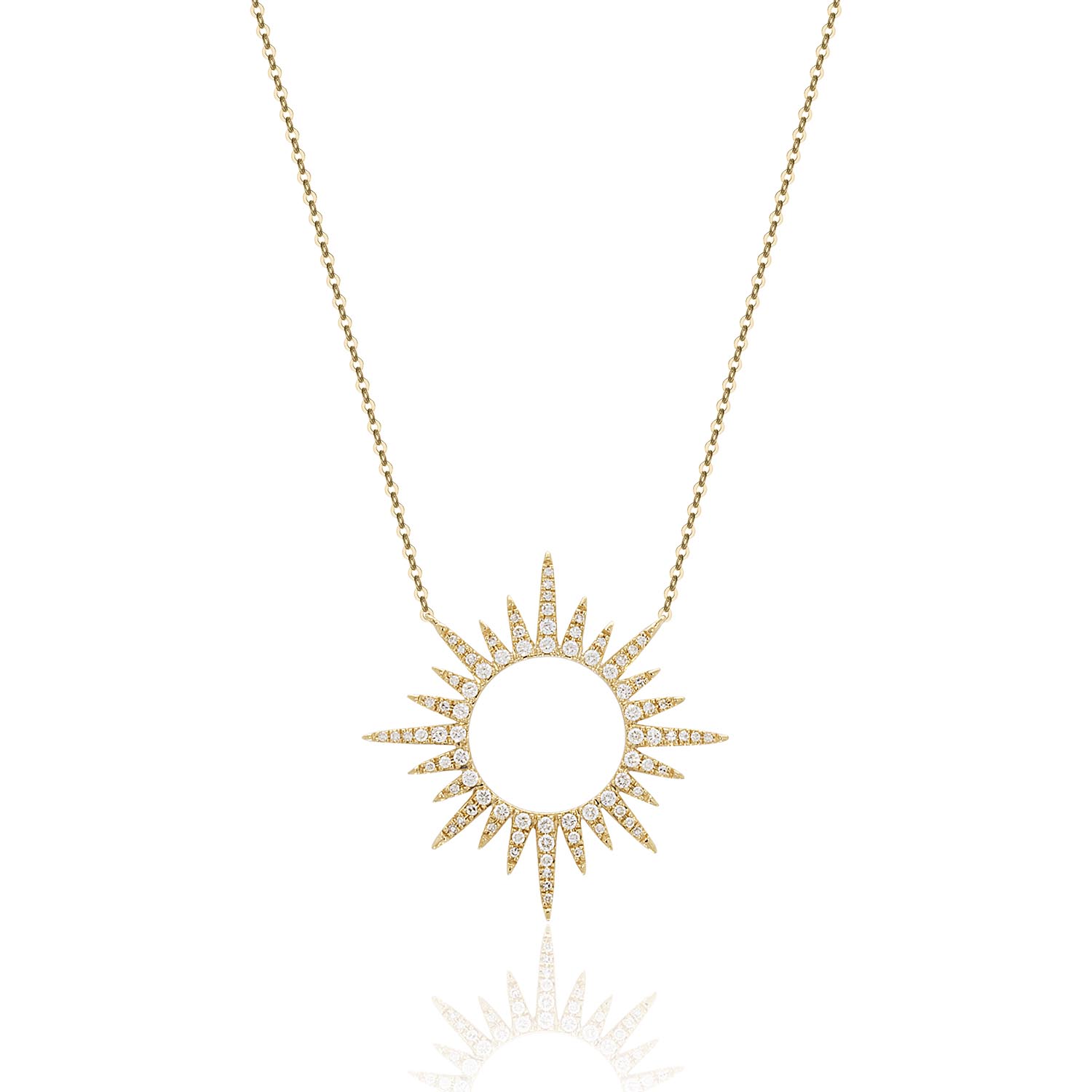 14K Yellow Gold Sun Pendant on an Adjustable 14K Yellow Gold Chain Necklace 