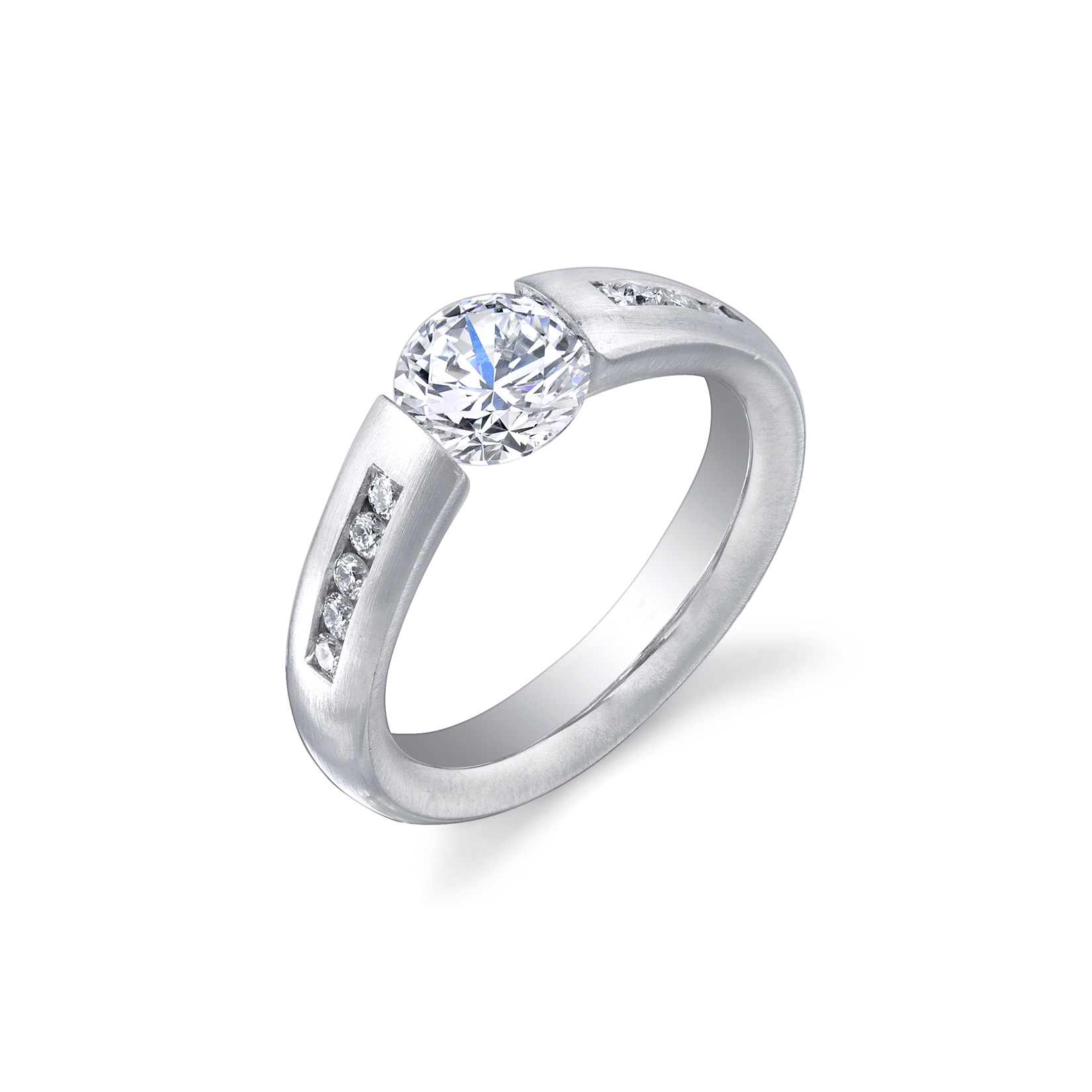 Tension Set Engagement Ring, Round Brilliant, 14 Karat | Angelucci Jewelry