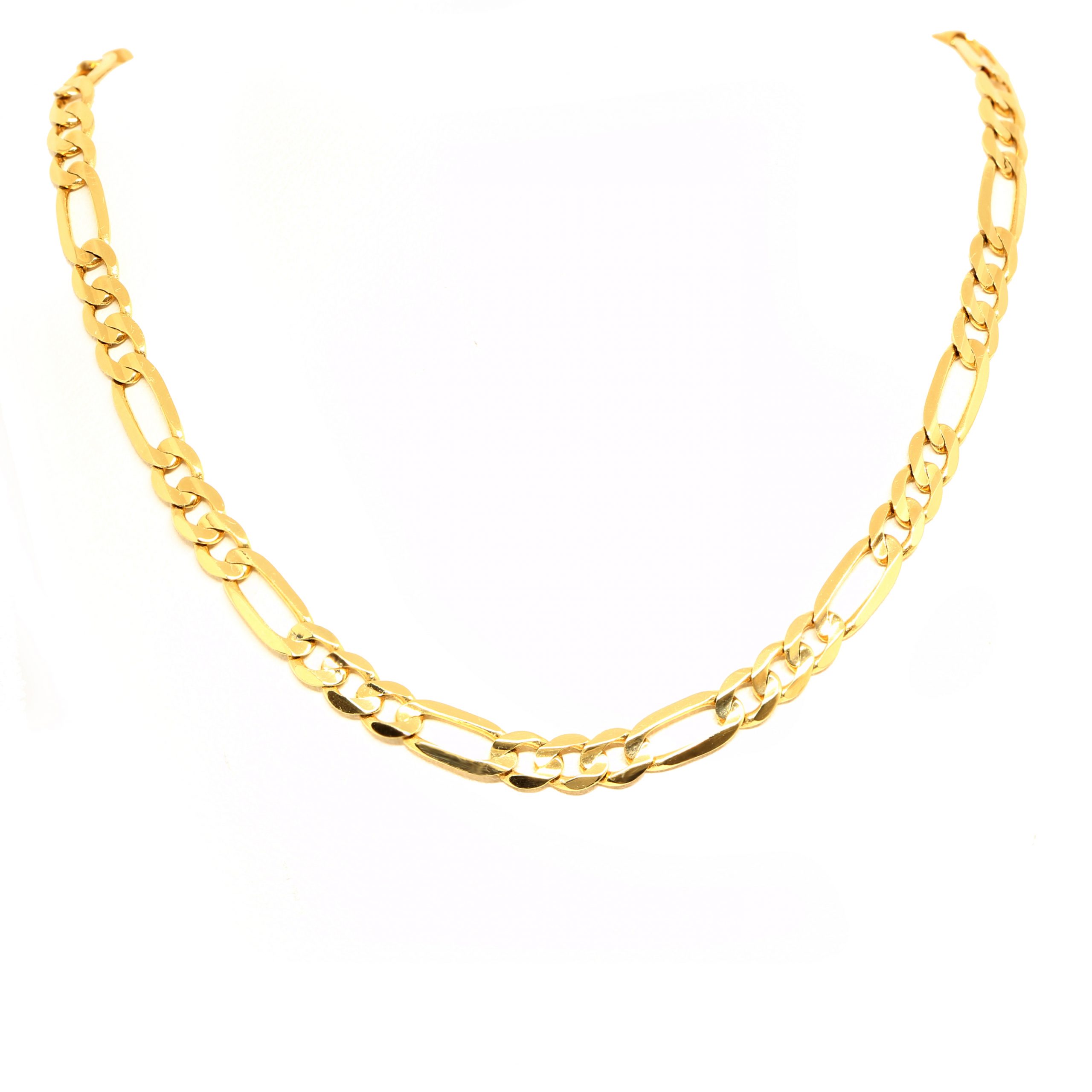 Solid 14K Yellow Gold Figaro Link Mens Chain Necklace 6.5 mm