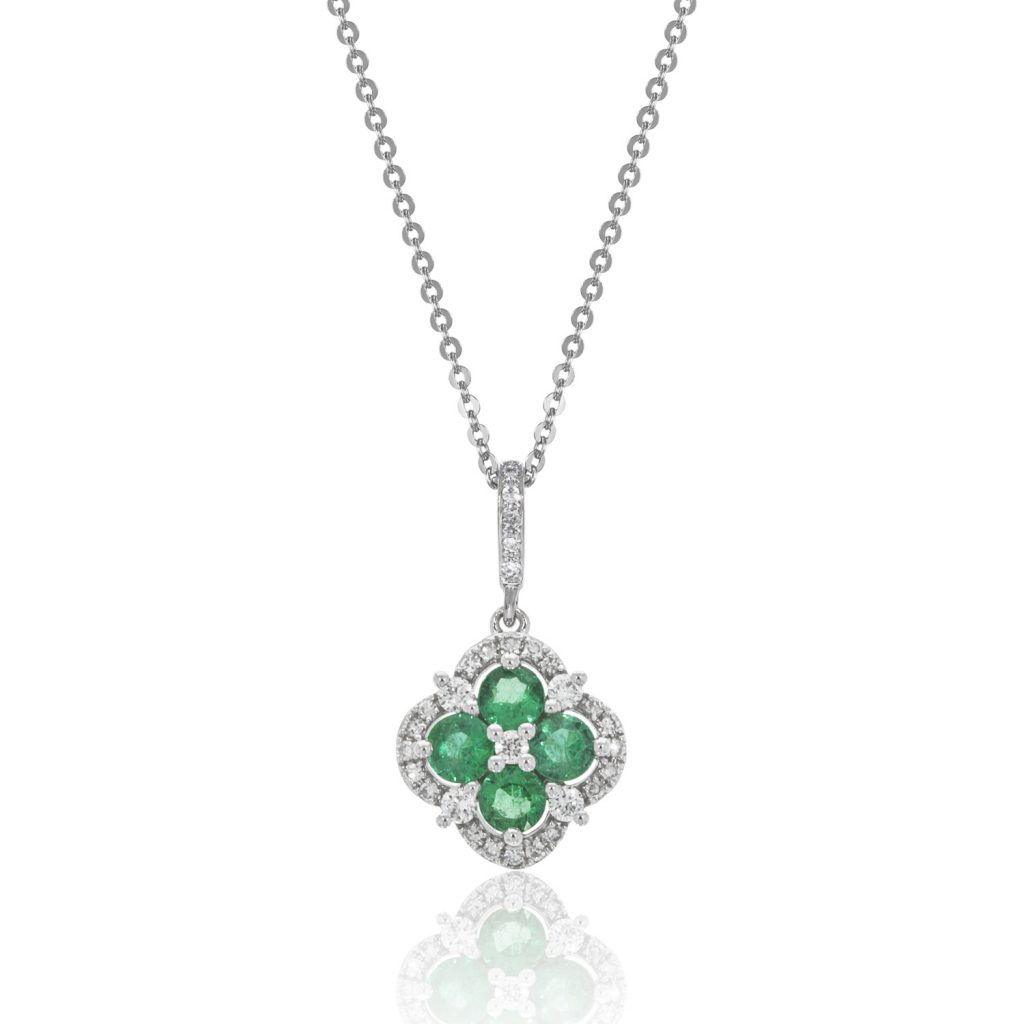 Diamond Emerald Clover Pendant WG 16ct Gems Of La Costa gareth-soloway